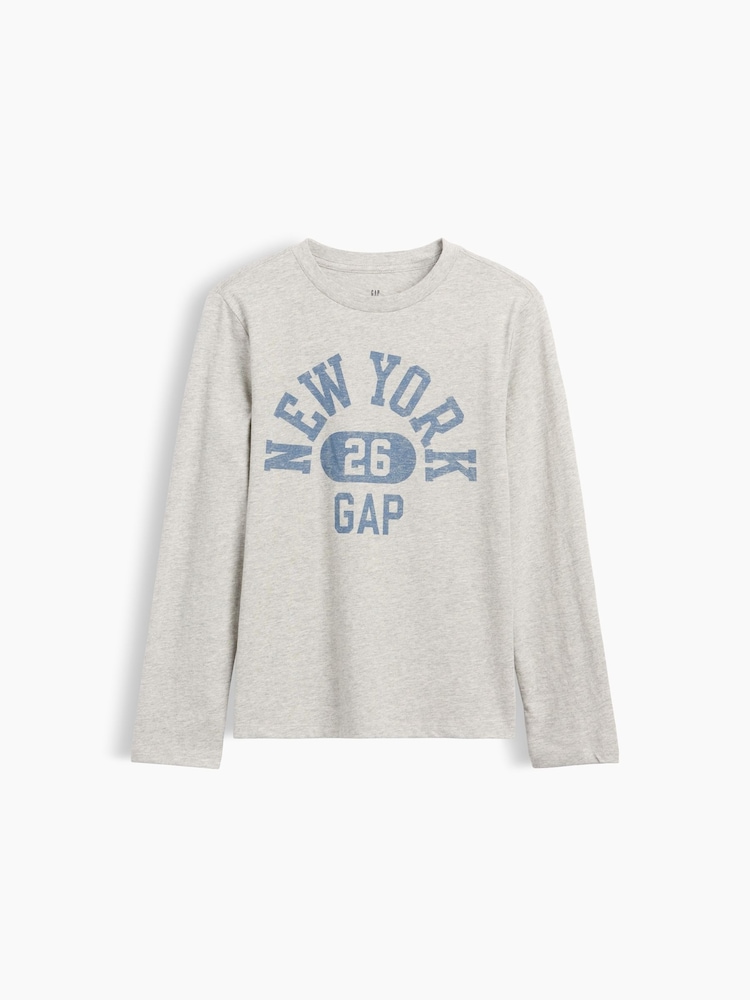 Gap Grey New York Logo Graphic Long-Sleeve T-Shirt (4-13yrs) - Image 1 of 3 Gap Grey New York Logo Graphic Long-Sleeve T-Shirt (4-13yrs) - Image 1 of 3