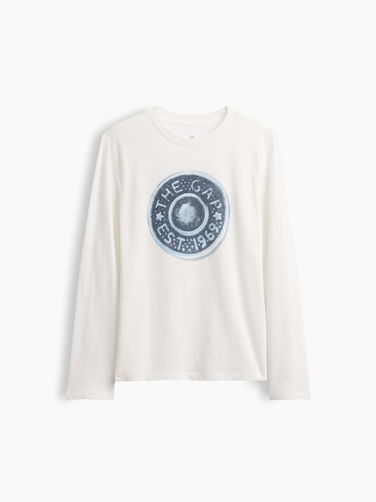 Gap White Logo Graphic Long-Sleeve T-Shirt (4-13yrs) - Image 1 of 3 Gap White Logo Graphic Long-Sleeve T-Shirt (4-13yrs) - Image 1 of 3