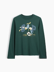 Gap Dark Green Football Logo Graphic Long-Sleeve T-Shirt (4-13yrs) - Image 1 of 3