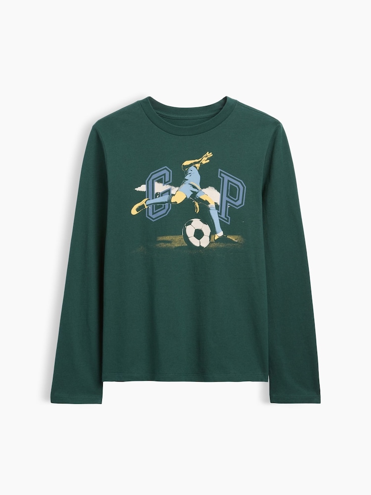 Gap Dark Green Football Logo Graphic Long-Sleeve T-Shirt (4-13yrs) - Image 1 of 3 Gap Dark Green Football Logo Graphic Long-Sleeve T-Shirt (4-13yrs) - Image 1 of 3