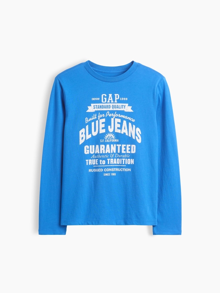 Gap Blue Logo Graphic Long-Sleeve T-Shirt (4-13yrs) - Image 1 of 3 Gap Blue Logo Graphic Long-Sleeve T-Shirt (4-13yrs) - Image 1 of 3