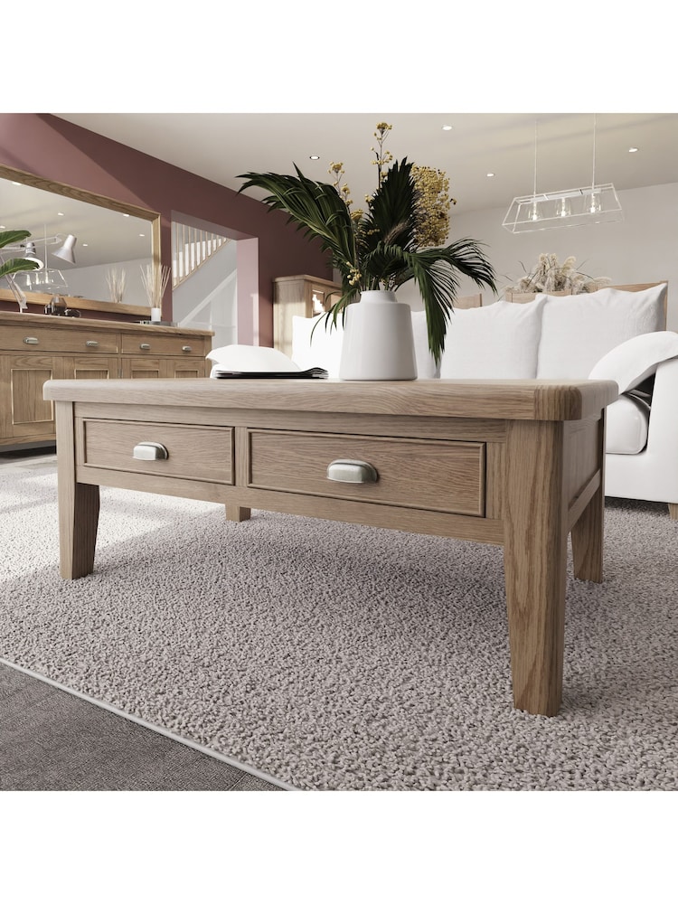 K Interiors Smoked Oak Embleton Solid Wood Large Coffee Table - Image 1 of 6