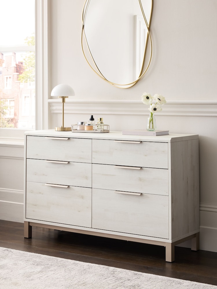 White Bronx Oak Effect 6 Drawer Chest of Drawers - Image 1 of 9