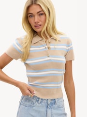 LOAVIES Brown Inspired By Love Striped Polo Shirt - Image 1 of 5