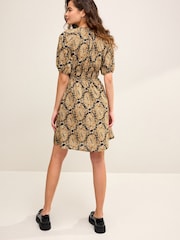 Schwarz/Braun mit Paisleymuster - Minikleid mit geraffter Taille - Bild 3 von 6