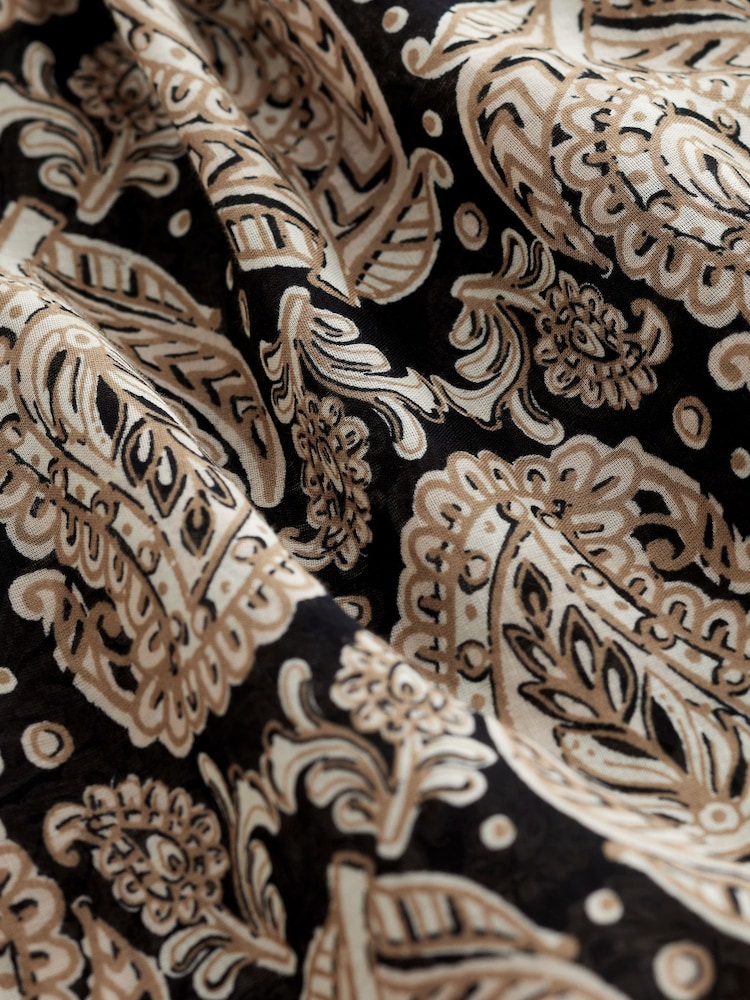 Schwarz/Braun mit Paisleymuster - Minikleid mit geraffter Taille - Bild 6 von 6