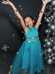 Teal Green Mesh Tie Back Party Dress (3-16yrs) - Image 2 of 6