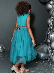 Teal Green Mesh Tie Back Party Dress (3-16yrs) - Image 3 of 6