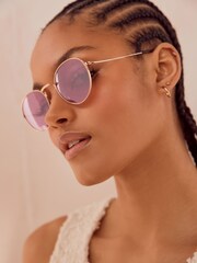 Guld ton - Runda solglasögon med spegelglas - Bild 1 av 1