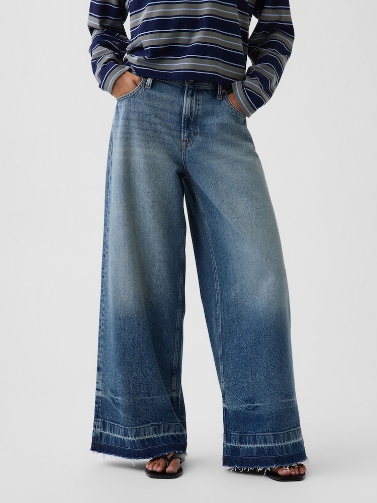 Gap Medium Wash Mid Rise Stripe Baggy Jeans - Image 1 of 5 Gap Medium Wash Mid Rise Stripe Baggy Jeans - Image 1 of 5