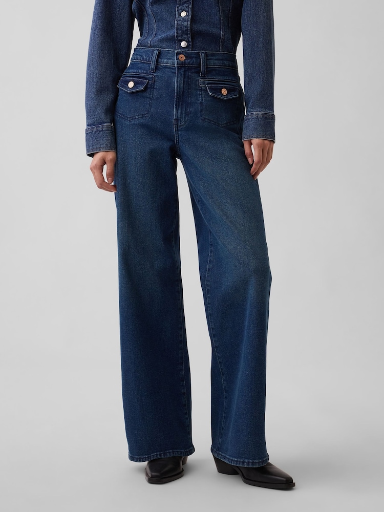 Gap Medium Wash High Waisted Stride Wide-Leg Jeans - Image 1 of 5