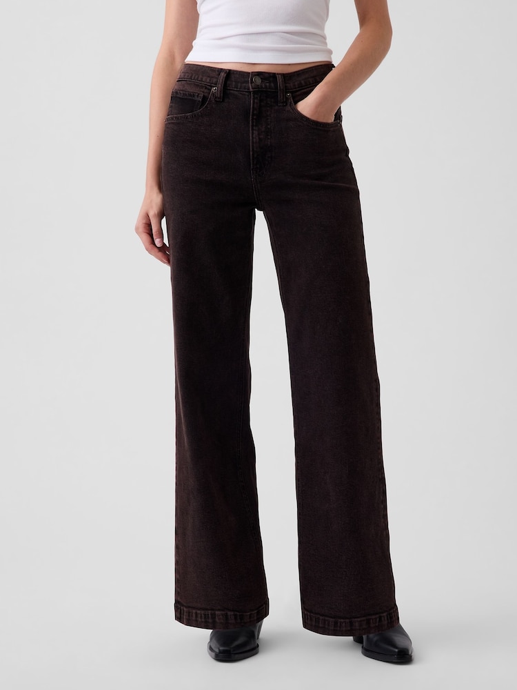 Gap Dark Brown High Waisted Stride Wide-Leg Jeans - Image 1 of 5 Gap Dark Brown High Waisted Stride Wide-Leg Jeans - Image 1 of 5