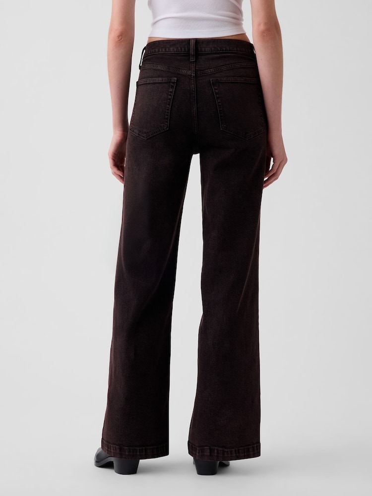 Gap Dark Brown High Waisted Stride Wide-Leg Jeans - Image 2 of 5 Gap Dark Brown High Waisted Stride Wide-Leg Jeans - Image 2 of 5