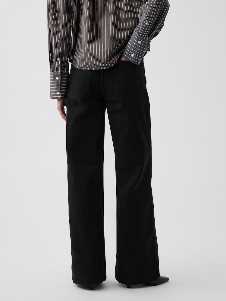 Gap Black High Waisted Stride Wide-Leg Jeans - Image 2 of 5 Gap Black High Waisted Stride Wide-Leg Jeans - Image 2 of 5