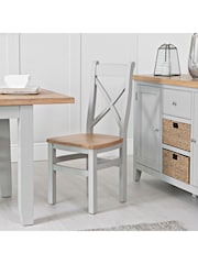 K Interiors Grey Oak Windsor Solid Wood Cross Back Wooden Seat Dining Chair Set of 2 - Image 1 of 5
