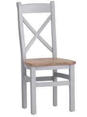 K Interiors Grey Oak Windsor Solid Wood Cross Back Wooden Seat Dining Chair Set of 2 - Image 2 of 5