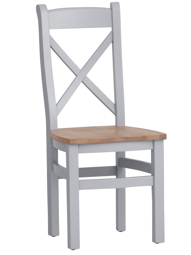 K Interiors Grey Oak Windsor Solid Wood Cross Back Wooden Seat Dining Chair Set of 2 - Image 2 of 5