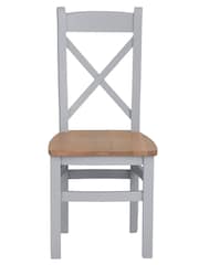 K Interiors Grey Oak Windsor Solid Wood Cross Back Wooden Seat Dining Chair Set of 2 - Image 4 of 5