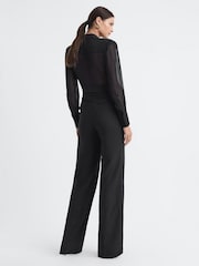 Reiss Black Flora Petite Sheer Belted Double Breasted Jumpsuit - Image 4 of 5