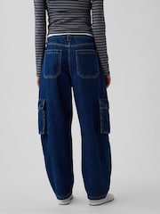 Gap Indigo Wash High Waisted Barrel Cargo Jeans - Image 2 of 6
