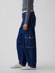 Gap Indigo Wash High Waisted Barrel Cargo Jeans - Image 3 of 6