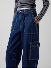 Gap Indigo Wash High Waisted Barrel Cargo Jeans - Image 5 of 6