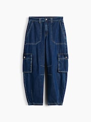 Gap Indigo Wash High Waisted Barrel Cargo Jeans - Image 6 of 6