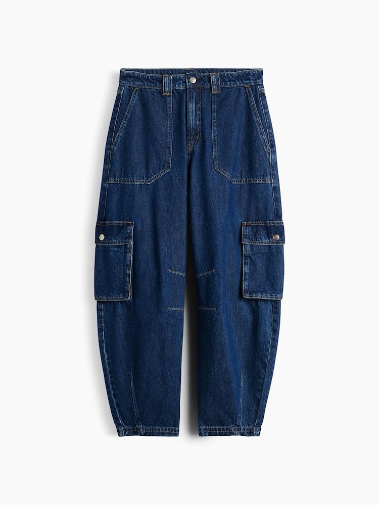 Gap Indigo Wash High Waisted Barrel Cargo Jeans - Image 6 of 6 Gap Indigo Wash High Waisted Barrel Cargo Jeans - Image 6 of 6