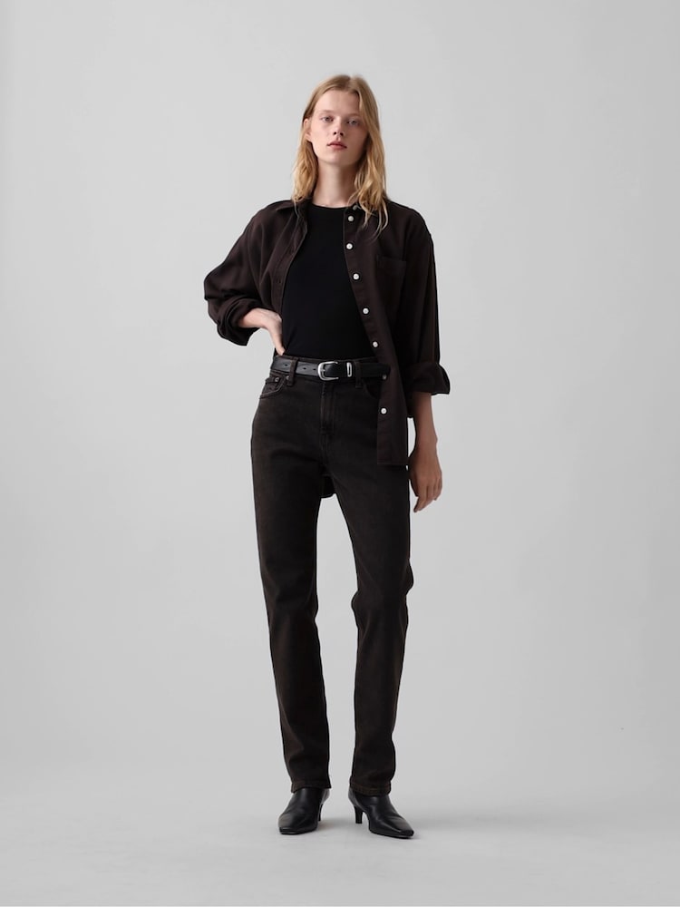 Brūna krāsa - Gap High Rise 90Slim Straight džinsi - Attēls 1 no 7