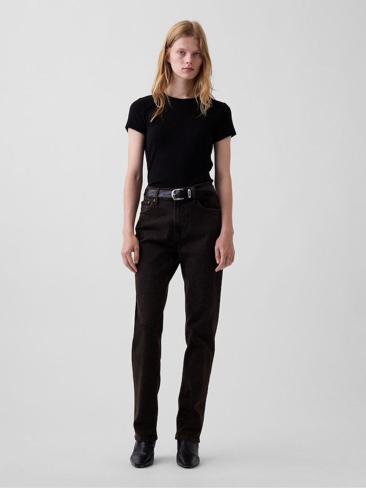 Brūna krāsa - Gap High Rise 90Slim Straight džinsi - Attēls 2 no 7