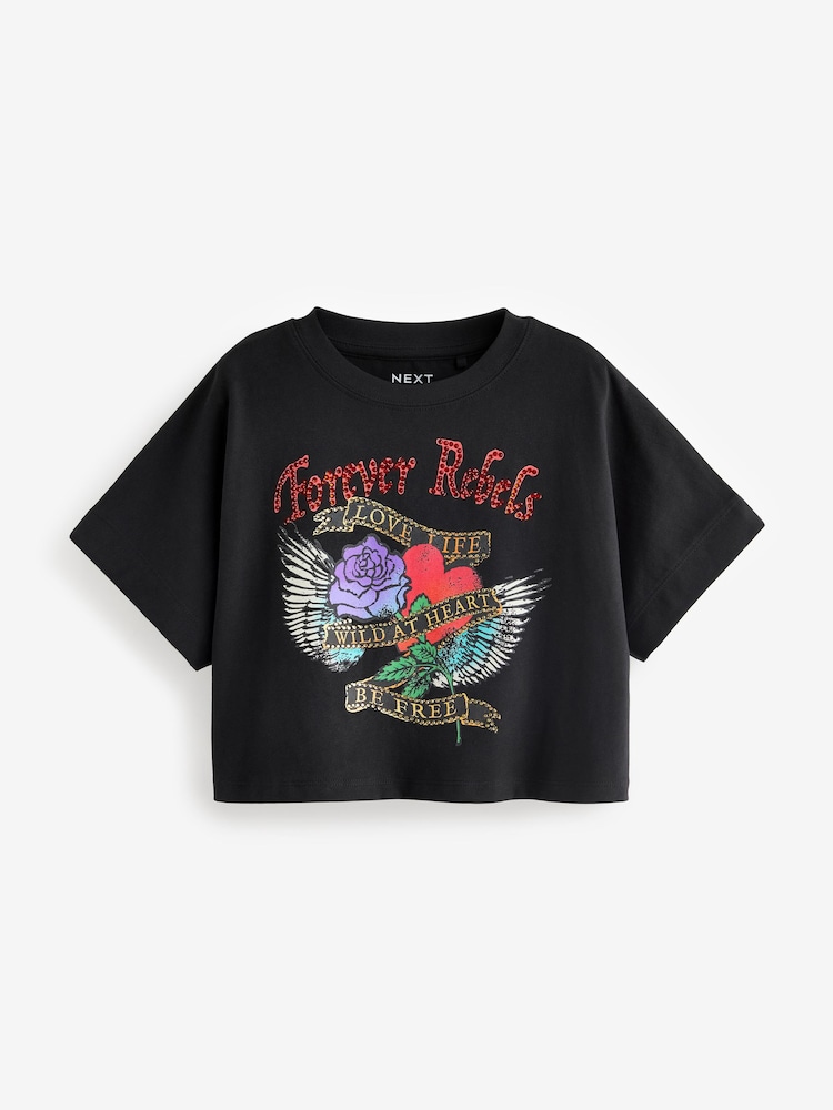 Black Tattoo Stud Graphic T-Shirt (3-16yrs) - Image 1 of 3
