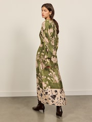 Kimono midikjole med blomstertryk i satin - Billede 4 af 5