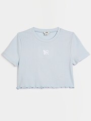 River Island Girls Blue Rib Lettuce Hem Top - Image 1 of 4