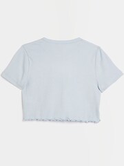 River Island Girls Blue Rib Lettuce Hem Top - Image 2 of 4