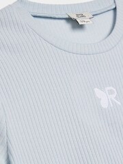 River Island Girls Blue Rib Lettuce Hem Top - Image 3 of 4