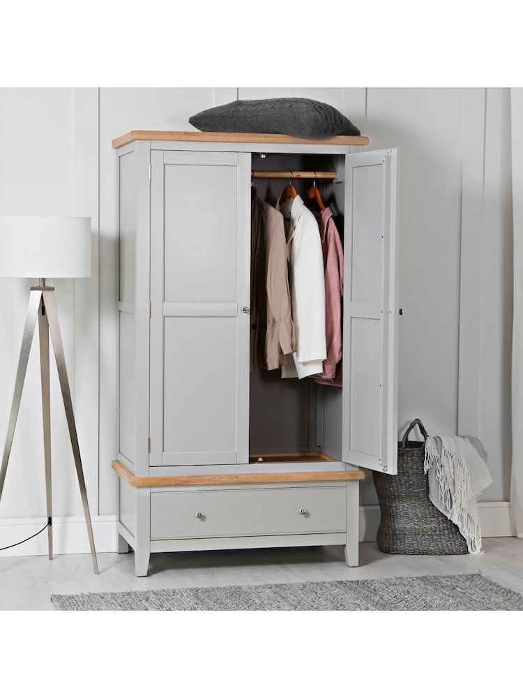 K Interiors Grey Windsor Solid Wood Double, 1 Drawer Wardrobe - Image 1 of 6