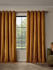 Paoletti Regency Stripe Velvet Lined Eyelet Curtains - Bilde 2 av 4