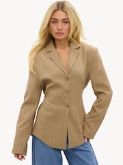 LOAVIES Brown Make It Blossom Striped Blazer - Image 1 of 5