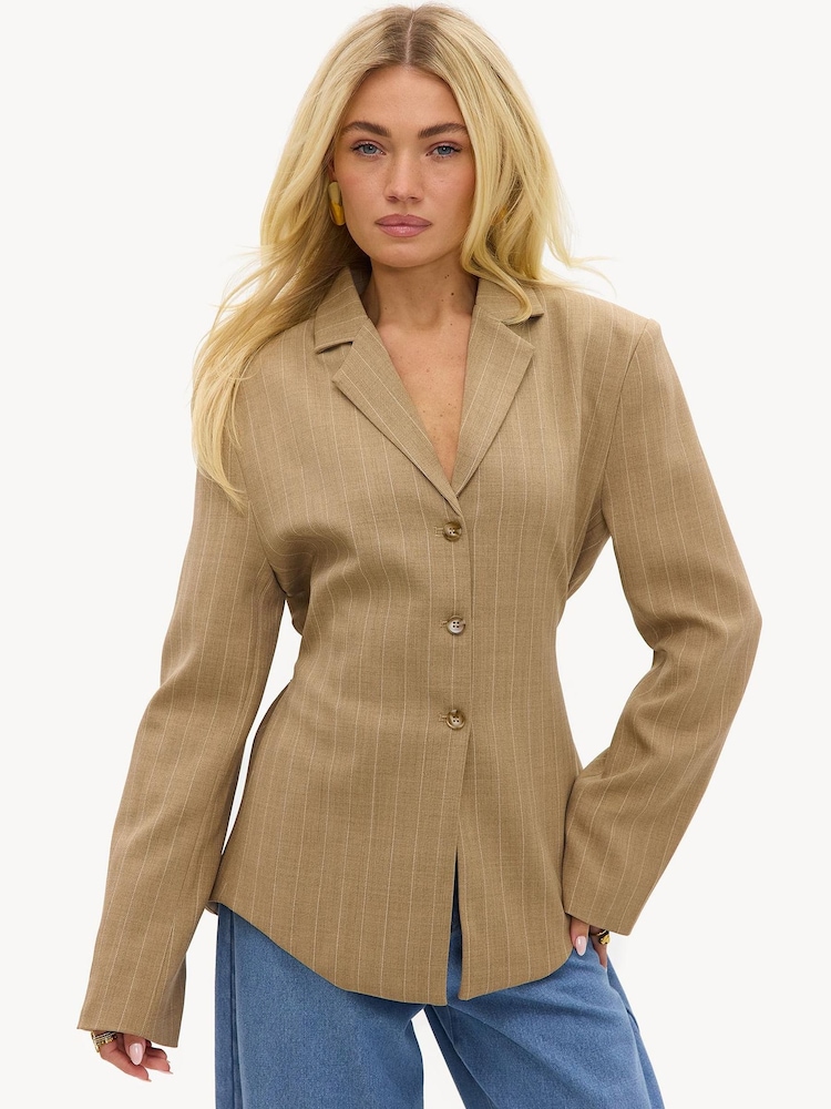 LOAVIES Brown Make It Blossom Striped Blazer - Image 1 of 5