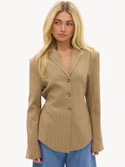 LOAVIES Brown Make It Blossom Striped Blazer - Image 4 of 5