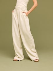 Neutral Belted Wide Leg Trousers With Linen - Image 2 of 6