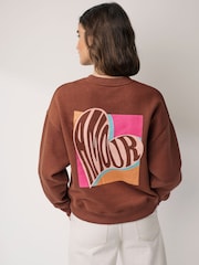 Brown Amour Heart Back Graphic Slogan Sweatshirt - Image 1 of 6