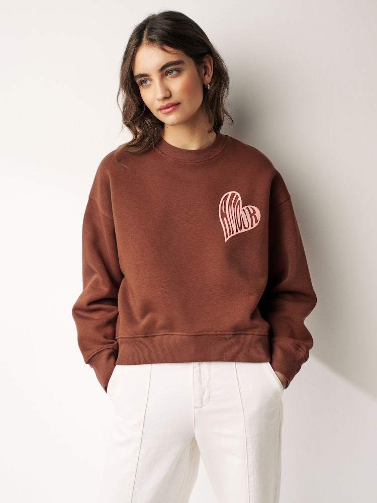 Brown Amour Heart Back Graphic Slogan Sweatshirt - Image 2 of 6