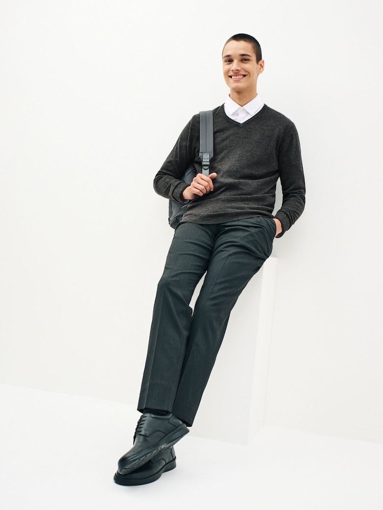 Dark Grey V-Neck Regular Soft Touch Knit Jumper - Image 2 of 6