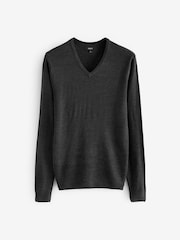 Dark Grey V-Neck Regular Soft Touch Knit Jumper - Image 4 of 6