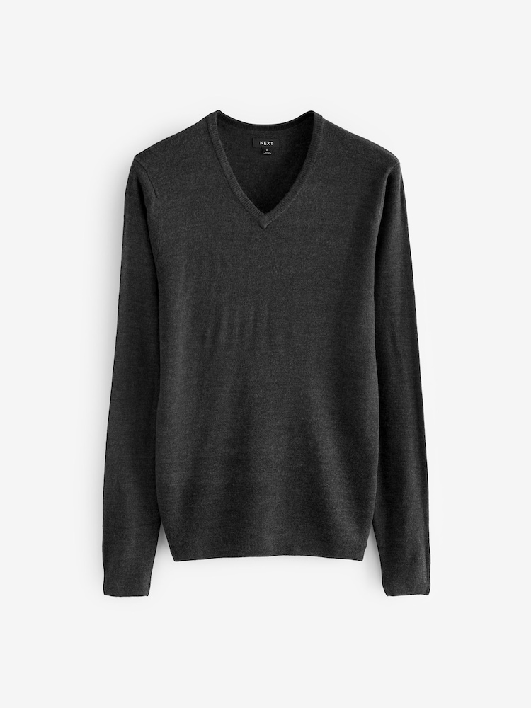 Gris foncé - Col en V - Pull régulier en maille douce au toucher - Image 4 of 6