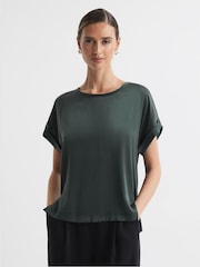 Reiss Emerald Helen Silk Front Crew Neck T-Shirt - Image 1 of 5