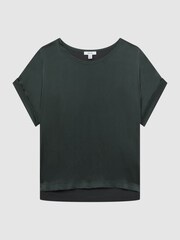 Reiss Emerald Helen Silk Front Crew Neck T-Shirt - Image 2 of 5