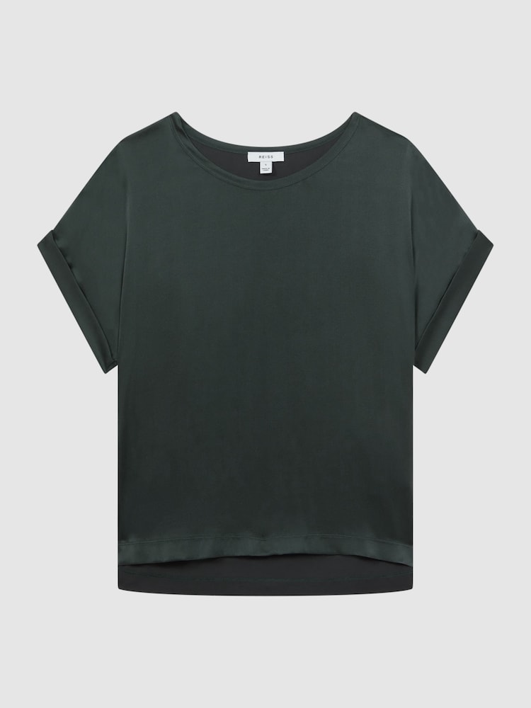 Reiss Emerald Helen Silk Front Crew Neck T-Shirt - Image 2 of 5