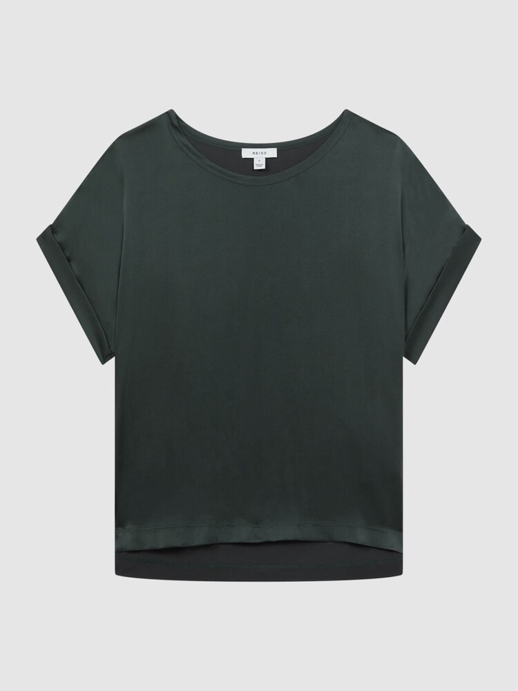 Reiss Emerald Helen Silk Front Crew Neck T-Shirt - Image 2 of 5 Reiss Emerald Helen Silk Front Crew Neck T-Shirt - Image 2 of 5